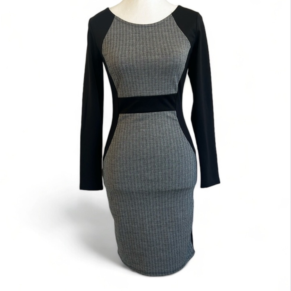 Modlook 29 Midi Form Fitted Black Long Sleeve Dress, Size S